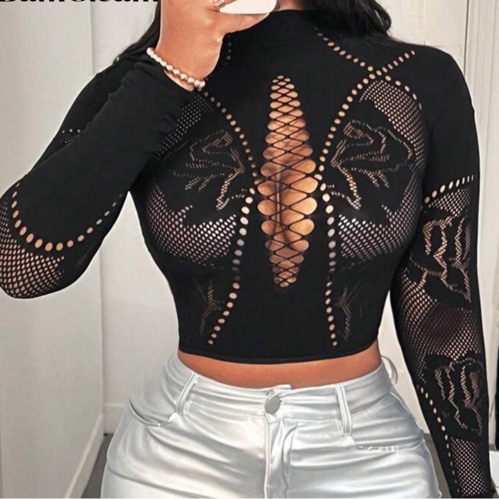 Black Lace Long Sleeve Top